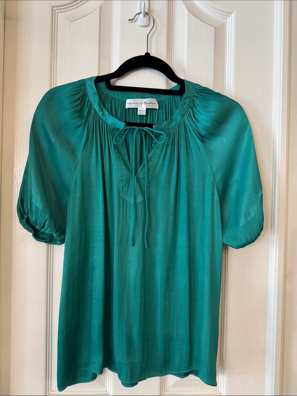Chelsea & Theodore Teal Tie-Front Peasant Blouse